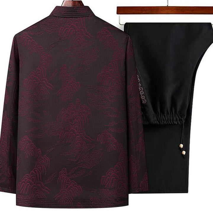 Buddha Stones通勤用唐装カエルボタンメンズ長袖シャツパンツコットン服セット 2点セット - image 5