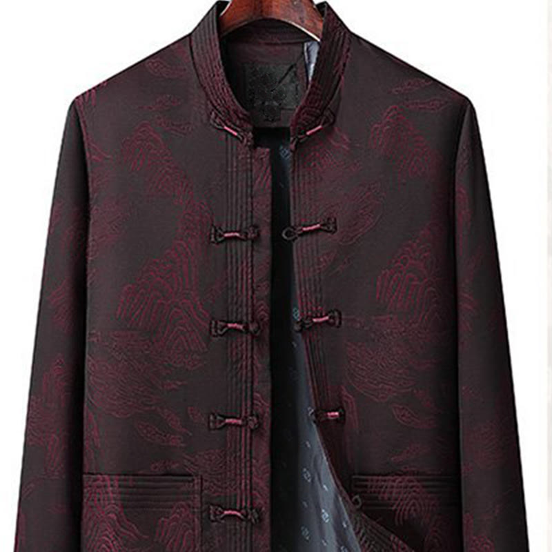 Buddha Stones通勤用唐装カエルボタンメンズ長袖シャツパンツコットン服セット 2点セット - image 8