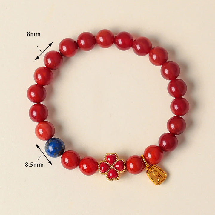 Buddha Stones四つ葉のクローバー 花 ひょうたん 南 赤瑪瑙 白瑪瑙 正珠ブレスレット - image 3