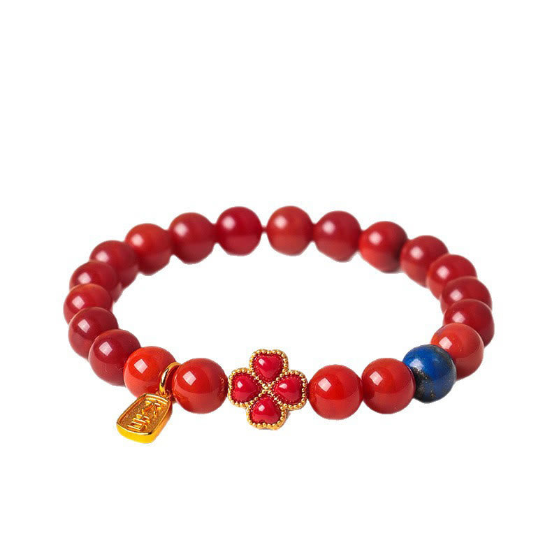 Buddha Stones四つ葉のクローバー 花 ひょうたん 南 赤瑪瑙 白瑪瑙 正珠ブレスレット - image 4