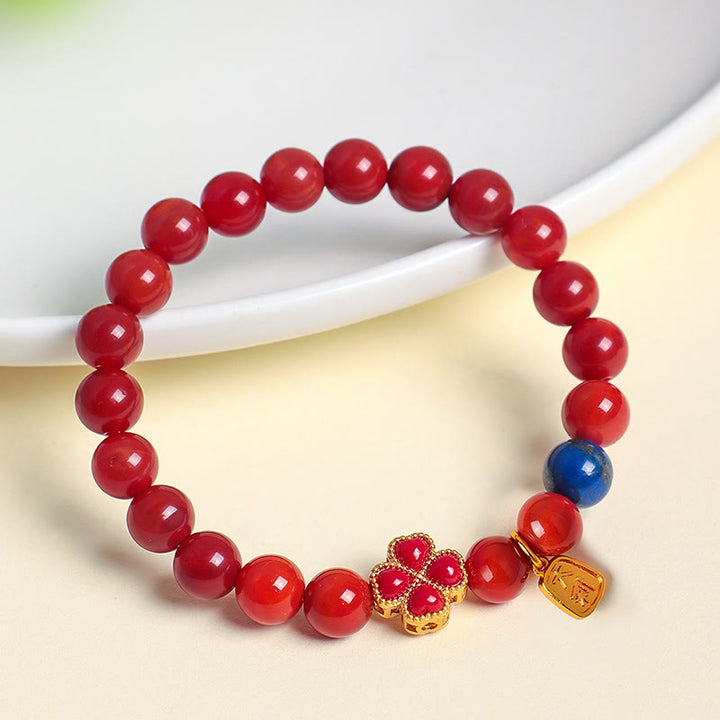 Buddha Stones四つ葉のクローバー 花 ひょうたん 南 赤瑪瑙 白瑪瑙 正珠ブレスレット - image 2