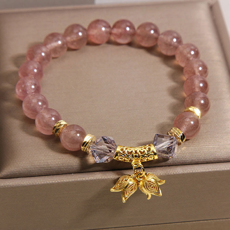 Buddha Stonesスズラン 天然ストロベリークォーツ ポジティブビーズブレスレット - image 4
