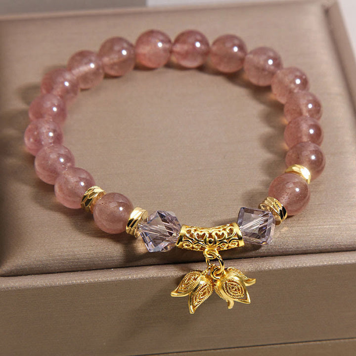 Buddha Stonesスズラン 天然ストロベリークォーツ ポジティブビーズブレスレット - image 4