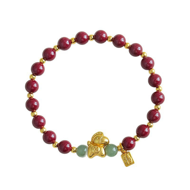 Buddha Stones中国の十二支 午年 福文字 辰砂 和田翡翠良縁祈願ブレスレット - image 4