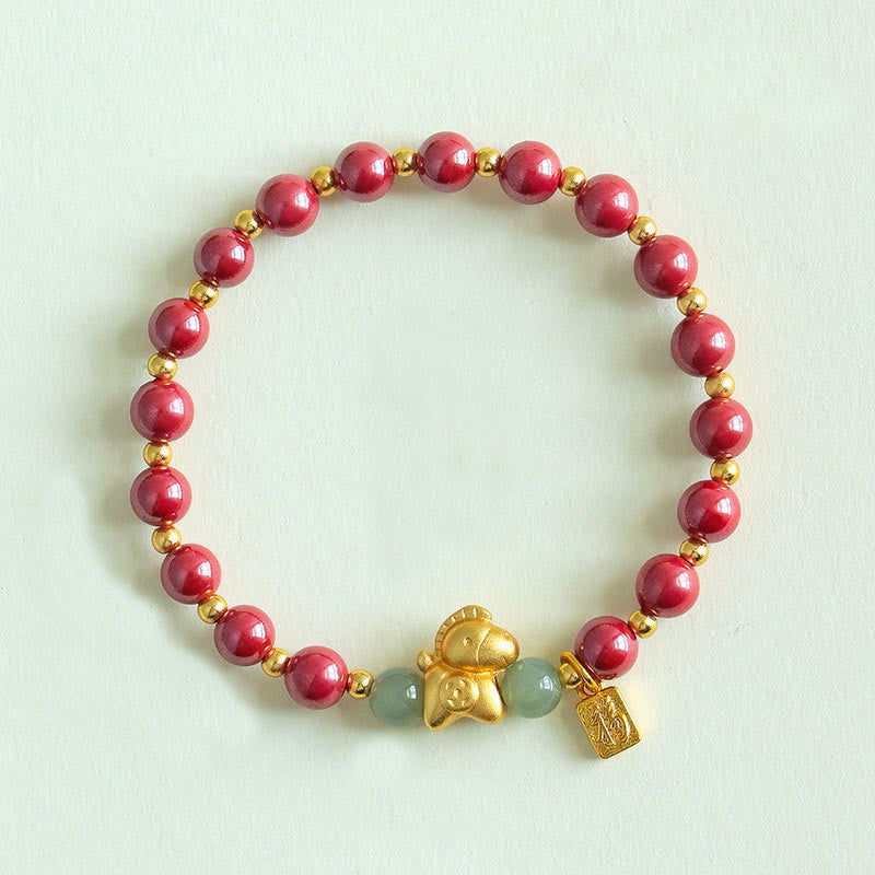 Buddha Stones中国の十二支 午年 福文字 辰砂 和田翡翠良縁祈願ブレスレット - インペリアル・シナバー（手首周り：14～17cm） - image 9