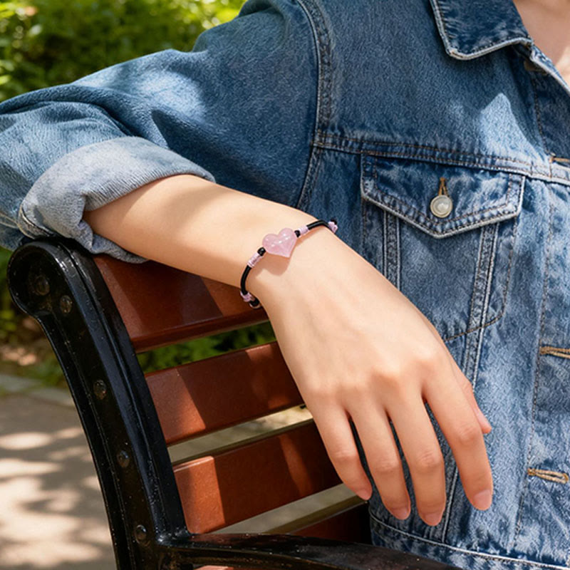 Buddha Stonesナチュラルハートチャーム ピンククリスタル編み紐 温もりブレスレット - image 9