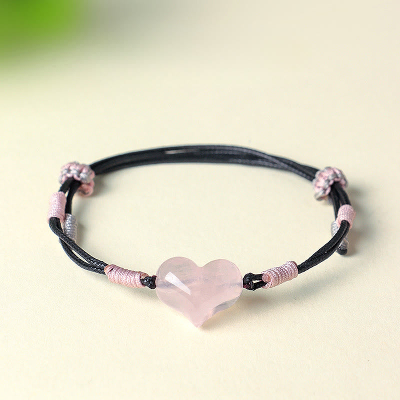 Buddha Stonesナチュラルハートチャーム ピンククリスタル編み紐 温もりブレスレット - image 1