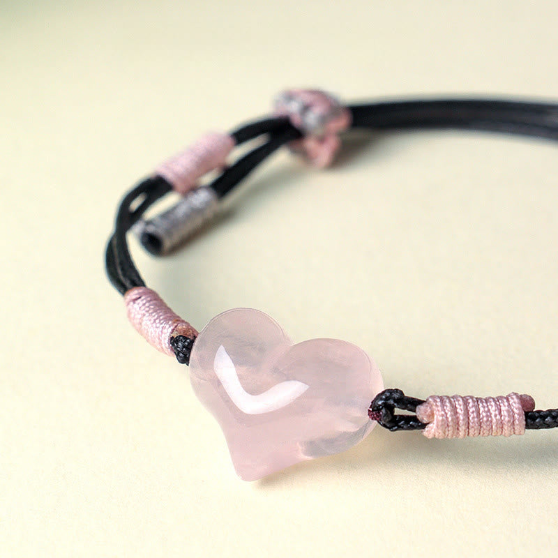 Buddha Stonesナチュラルハートチャーム ピンククリスタル編み紐 温もりブレスレット - image 8