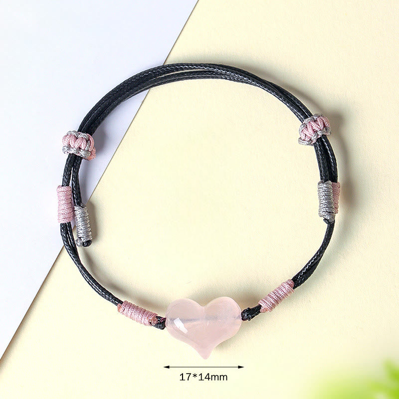 Buddha Stonesナチュラルハートチャーム ピンククリスタル編み紐 温もりブレスレット - image 4