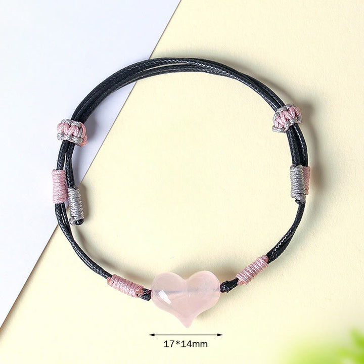 Buddha Stonesナチュラルハートチャーム ピンククリスタル編み紐 温もりブレスレット - image 4