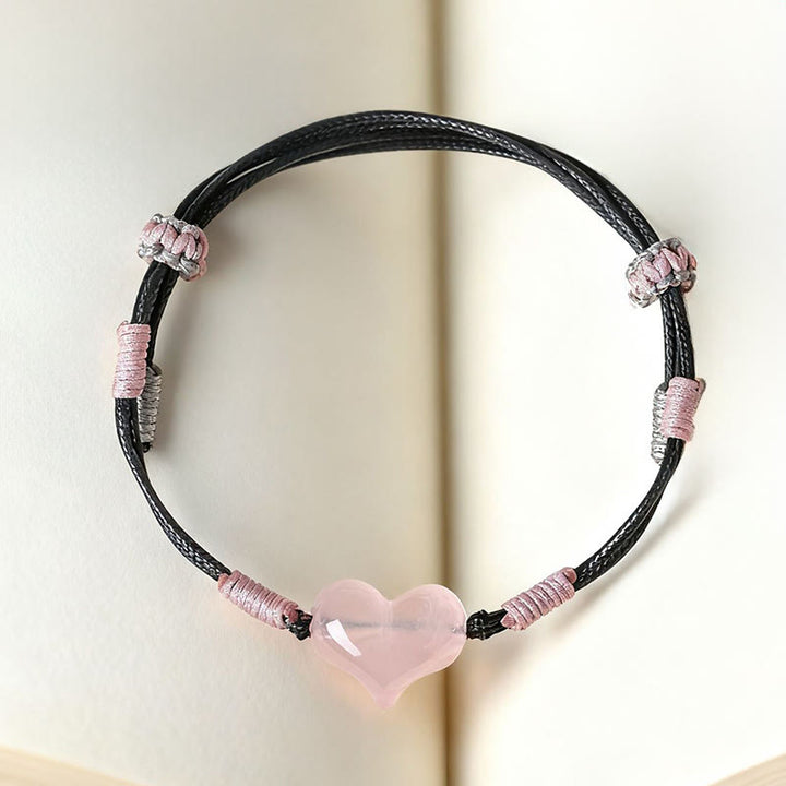 Buddha Stonesナチュラルハートチャーム ピンククリスタル編み紐 温もりブレスレット - image 3