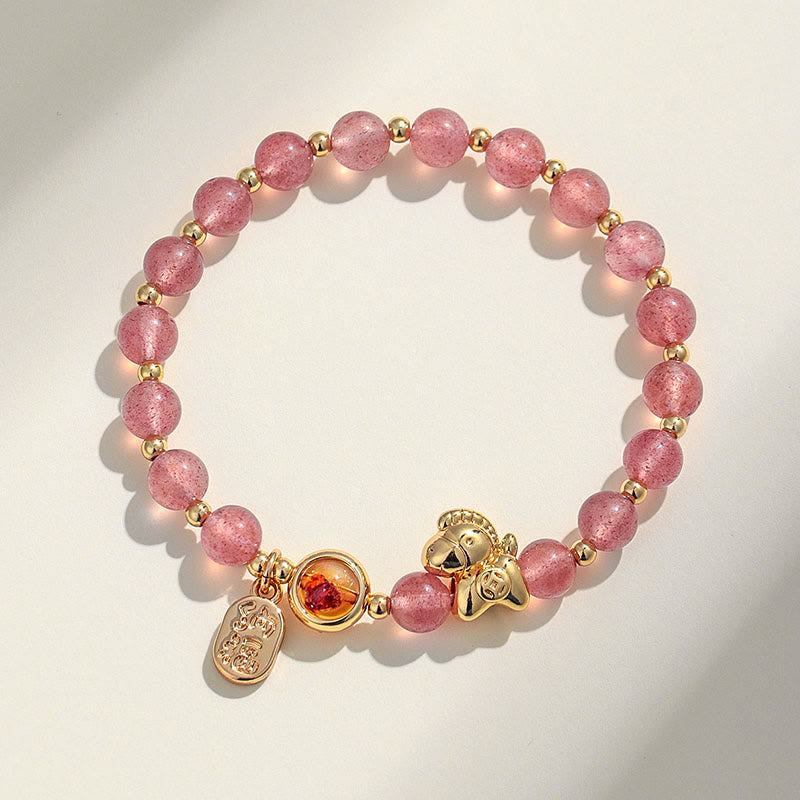 Buddha Stones馬年 ストロベリークォーツ シトリン レッドアゲート ピンククリスタル ラブブレスレット - image 1