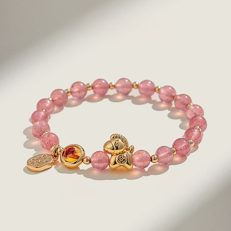 Buddha Stones馬年 ストロベリークォーツ シトリン レッドアゲート ピンククリスタル ラブブレスレット - ストロベリークォーツ（手首周り：14～15cm） - image 0