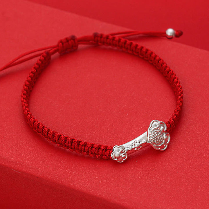 Buddha Stones999 スターリングシルバー 如意福 キャラクター 幸運赤紐の繋がり 編み込みブレスレット - image 3