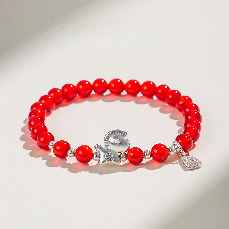 Buddha Stones午年 黒曜石 赤瑪瑙 ピンククリスタル シルバー 成就ブレスレット - 赤瑪瑙（手首周り：14～15cm） - image 3