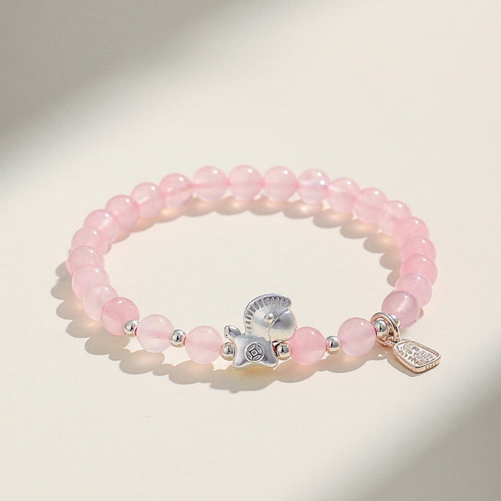 Buddha Stones午年 黒曜石 赤瑪瑙 ピンククリスタル シルバー 成就ブレスレット - ピンククリスタル（手首周り：14～15cm） - image 9