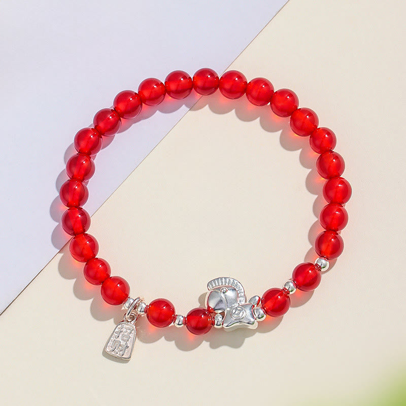 Buddha Stones午年 黒曜石 赤瑪瑙 ピンククリスタル シルバー 成就ブレスレット - image 5