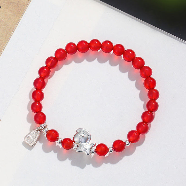 Buddha Stones午年 黒曜石 赤瑪瑙 ピンククリスタル シルバー 成就ブレスレット - image 6