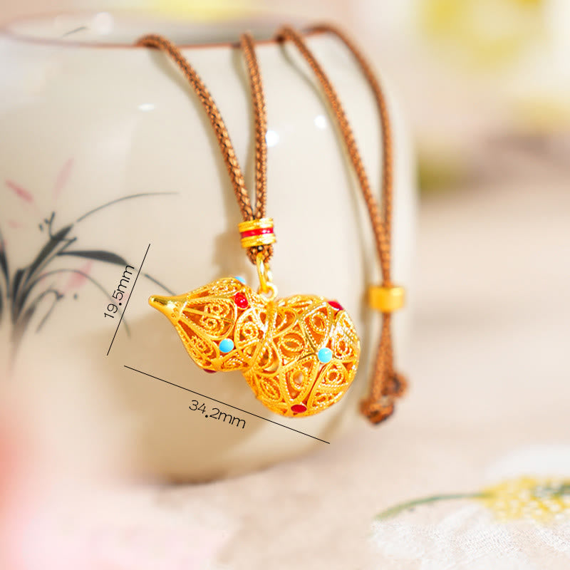 Buddha Stones中空ひょうたんデザイン 24Kゴールドメッキ 真鍮ロープネックレスペンダント - image 4