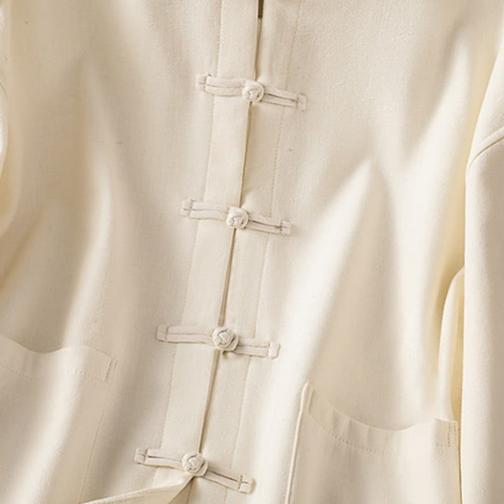 Buddha Stones冬用 フロッグボタン 長袖 コットン フリース裏地 レディース サーマルジャケット ポケット付き - image 7