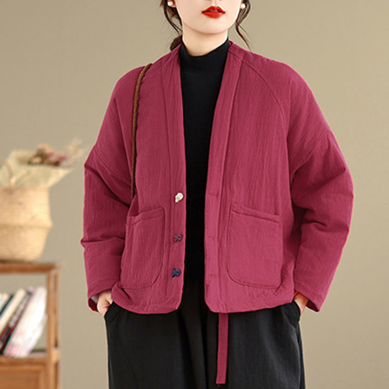 Buddha Stones冬用長袖コットンレディースサーマルジャケット（ポケット付き） - image 13