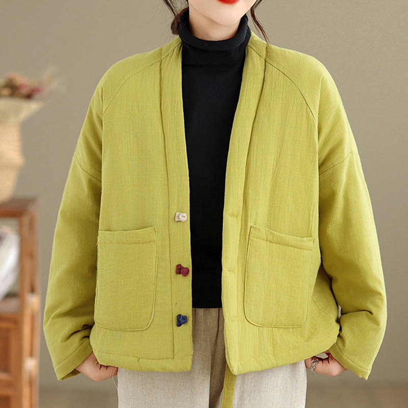 Buddha Stones冬用長袖コットンレディースサーマルジャケット（ポケット付き） - 黄緑 - US14、 UK/AU18、 EU46 (2XL) - image 26