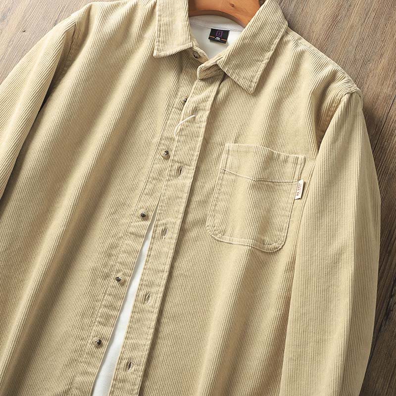 Buddha Stonesラペルコーデュロイ無地メンズ長袖コットン厚手ジャケットポケット付き - image 4