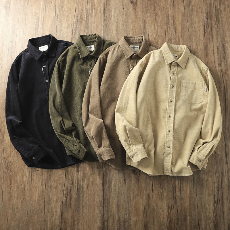 Buddha Stonesラペルコーデュロイ無地メンズ長袖コットン厚手ジャケットポケット付き - image 19