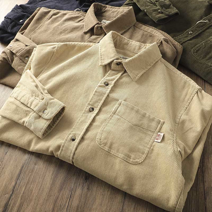 Buddha Stonesラペルコーデュロイ無地メンズ長袖コットン厚手ジャケットポケット付き - image 17