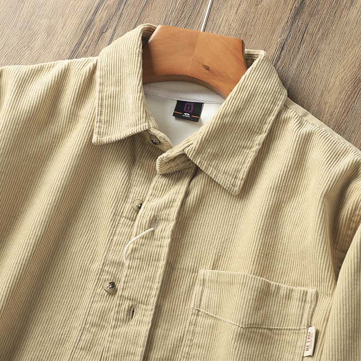 Buddha Stonesラペルコーデュロイ無地メンズ長袖コットン厚手ジャケットポケット付き - image 5