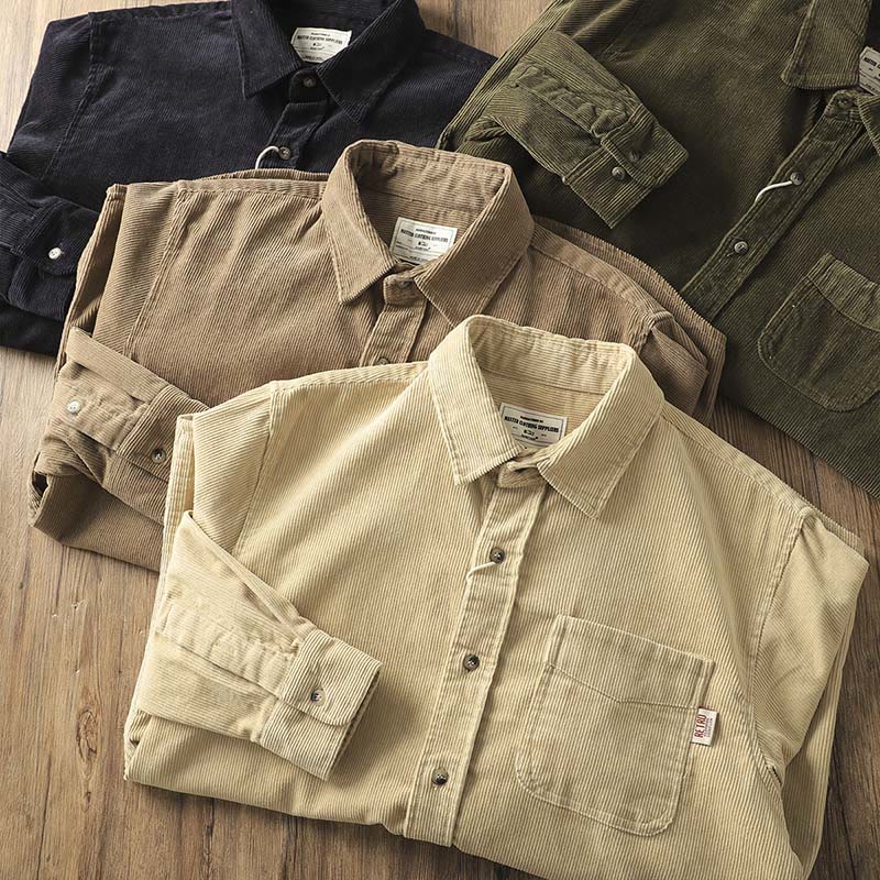 Buddha Stonesラペルコーデュロイ無地メンズ長袖コットン厚手ジャケットポケット付き - image 21