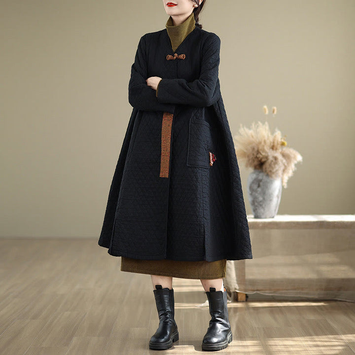 Buddha Stonesダイヤモンド柄ミドル丈レディースコットンコート（ポケット付き） - image 3