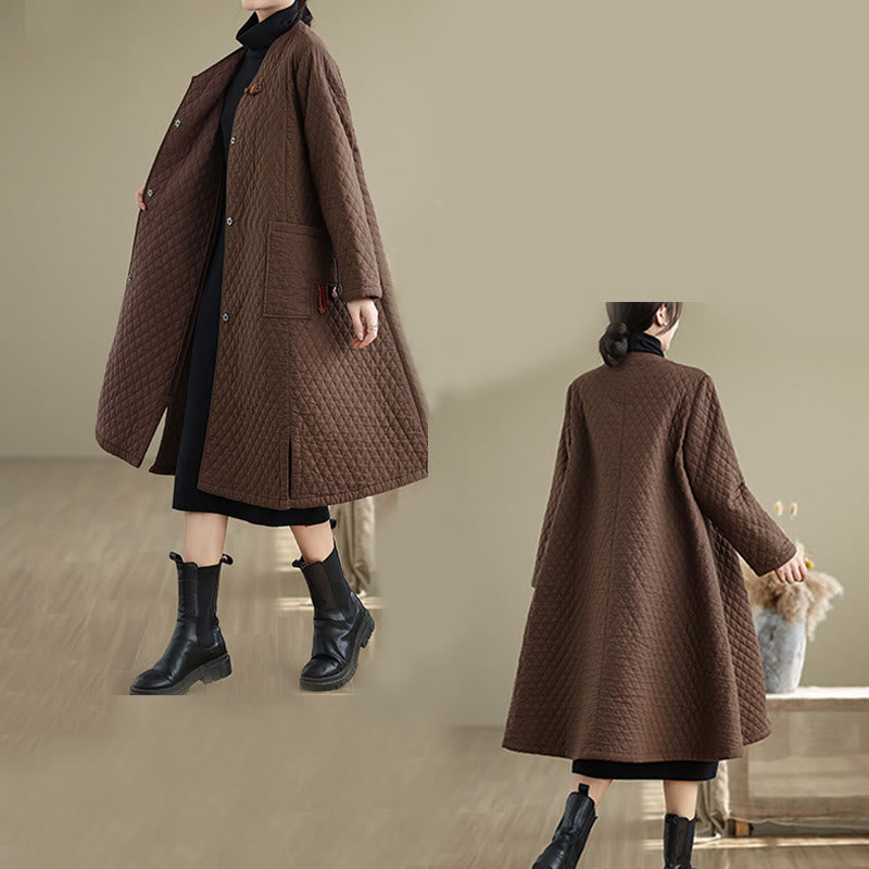 Buddha Stonesダイヤモンド柄ミドル丈レディースコットンコート（ポケット付き） - image 13