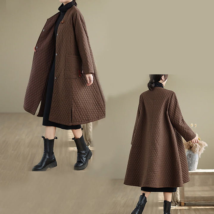 Buddha Stonesダイヤモンド柄ミドル丈レディースコットンコート（ポケット付き） - image 13