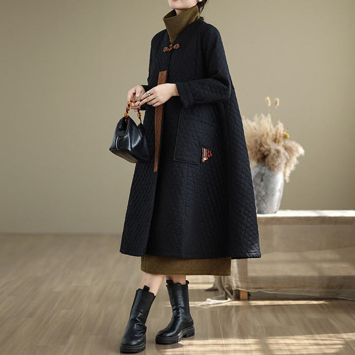 Buddha Stonesダイヤモンド柄ミドル丈レディースコットンコート（ポケット付き） - image 5