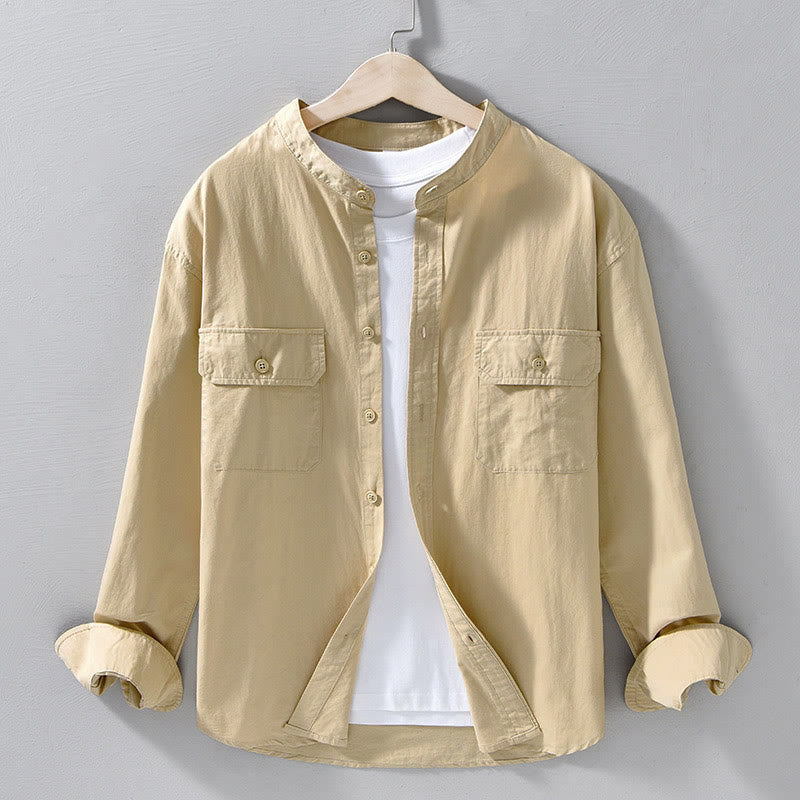 Buddha Stonesクルーネック 無地 メンズ 長袖 コットン 厚手 ジャケット ポケット付き - 小麦 - US/UK/AU42、 EU52 (3XL) - image 0