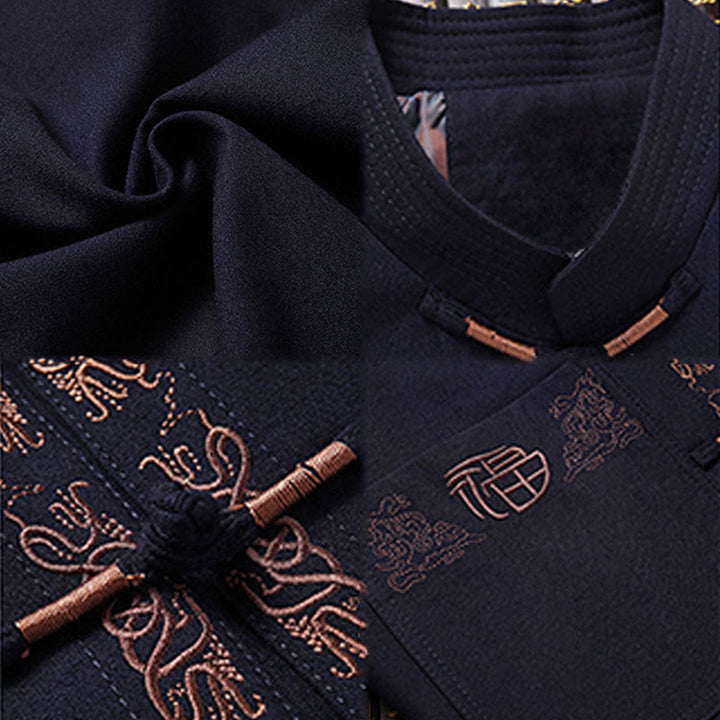 Buddha Stonesフーキャラクター刺繍唐装カエルボタンメンズ長袖ジャケットシャツパンツ - image 4