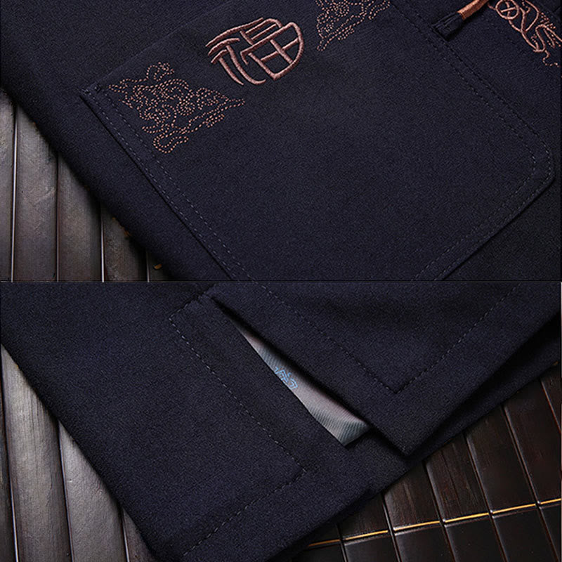 Buddha Stonesフーキャラクター刺繍唐装カエルボタンメンズ長袖ジャケットシャツパンツ - image 3