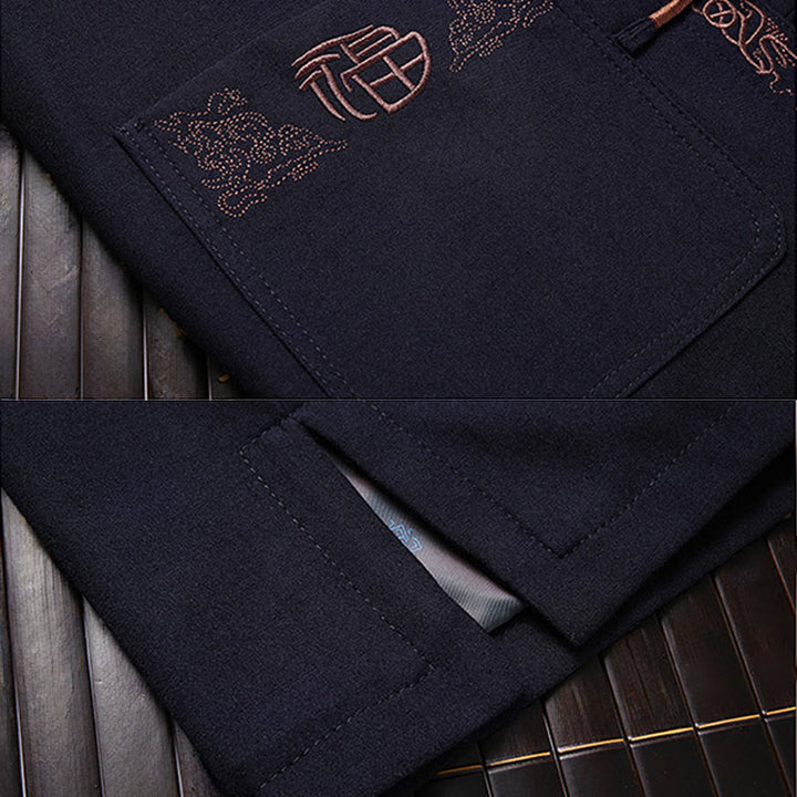 Buddha Stonesフーキャラクター刺繍唐装カエルボタンメンズ長袖ジャケットシャツパンツ - image 3