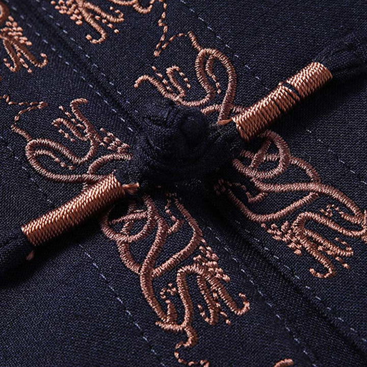 Buddha Stonesフーキャラクター刺繍唐装カエルボタンメンズ長袖ジャケットシャツパンツ - image 2