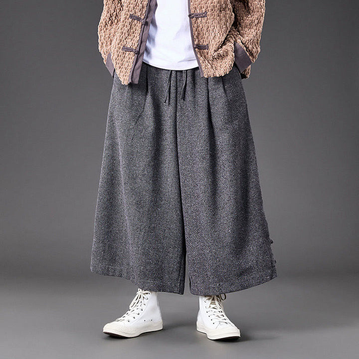 Buddha Stones冬用 中国風 カエルボタンデザイン コーデュロイ サーマル メンズ ワイドレッグパンツ ポケット付き - image 19