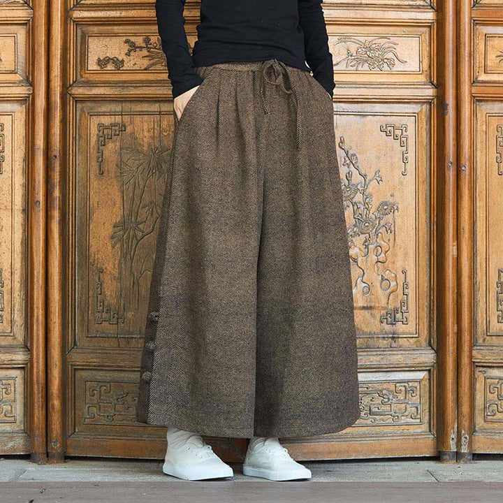 Buddha Stones冬用 中国風 カエルボタンデザイン コーデュロイ サーマル メンズ ワイドレッグパンツ ポケット付き - サドルブラウン - US/UK/AU46、 EU56 (5XL) - image 10