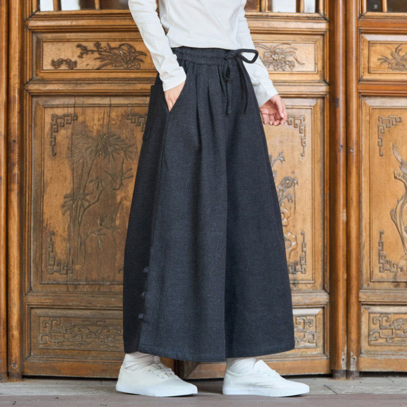 Buddha Stones冬用 中国風 カエルボタンデザイン コーデュロイ サーマル メンズ ワイドレッグパンツ ポケット付き - image 3