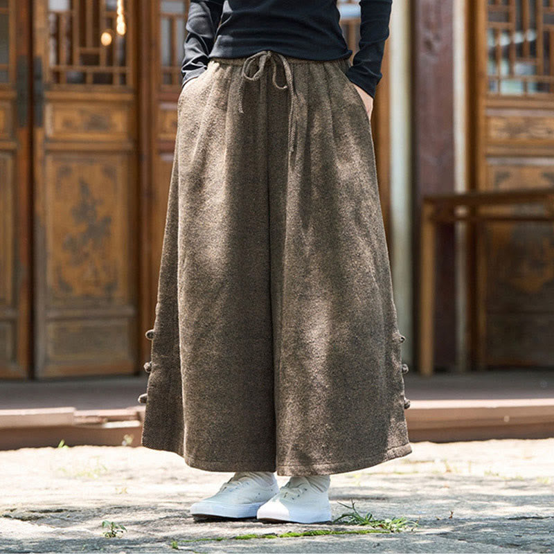 Buddha Stones冬用 中国風 カエルボタンデザイン コーデュロイ サーマル メンズ ワイドレッグパンツ ポケット付き - image 14