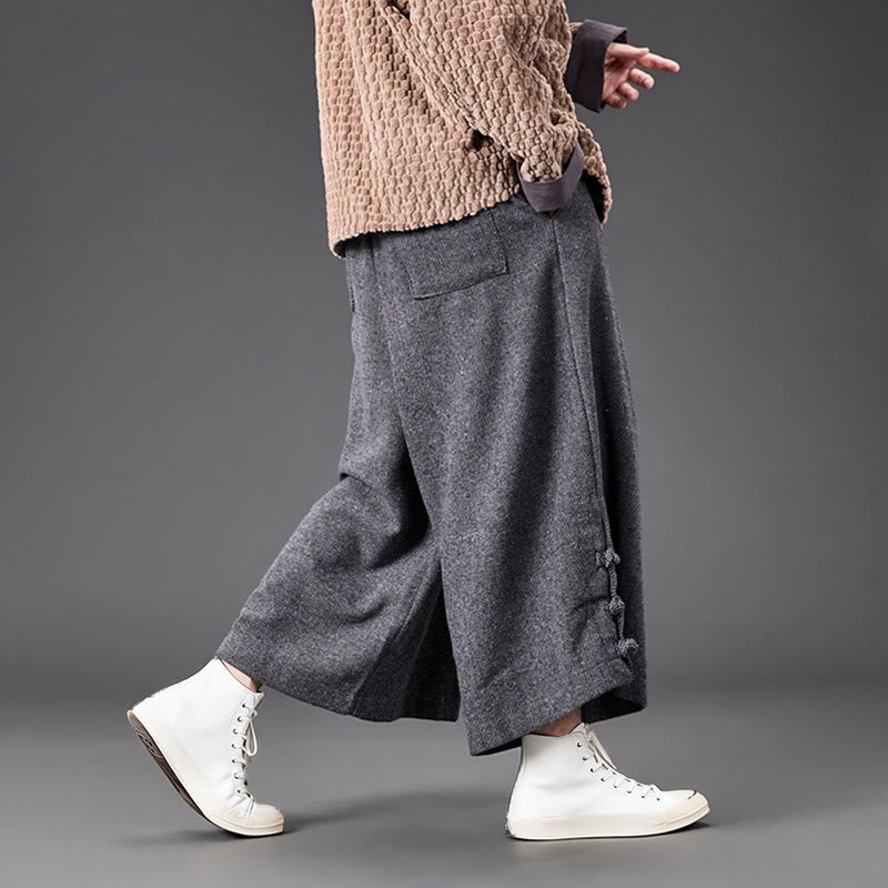 Buddha Stones冬用 中国風 カエルボタンデザイン コーデュロイ サーマル メンズ ワイドレッグパンツ ポケット付き - image 25