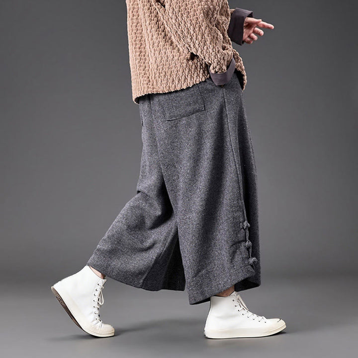 Buddha Stones冬用 中国風 カエルボタンデザイン コーデュロイ サーマル メンズ ワイドレッグパンツ ポケット付き - image 25