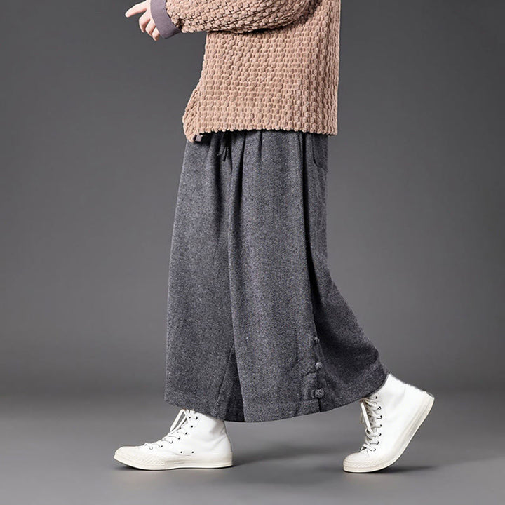 Buddha Stones冬用 中国風 カエルボタンデザイン コーデュロイ サーマル メンズ ワイドレッグパンツ ポケット付き - image 23