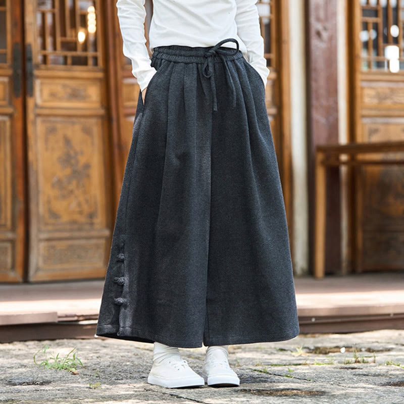 Buddha Stones冬用 中国風 カエルボタンデザイン コーデュロイ サーマル メンズ ワイドレッグパンツ ポケット付き - image 4