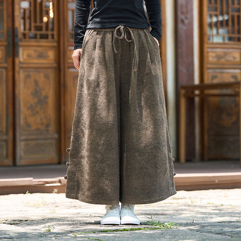 Buddha Stones冬用 中国風 カエルボタンデザイン コーデュロイ サーマル メンズ ワイドレッグパンツ ポケット付き - image 13