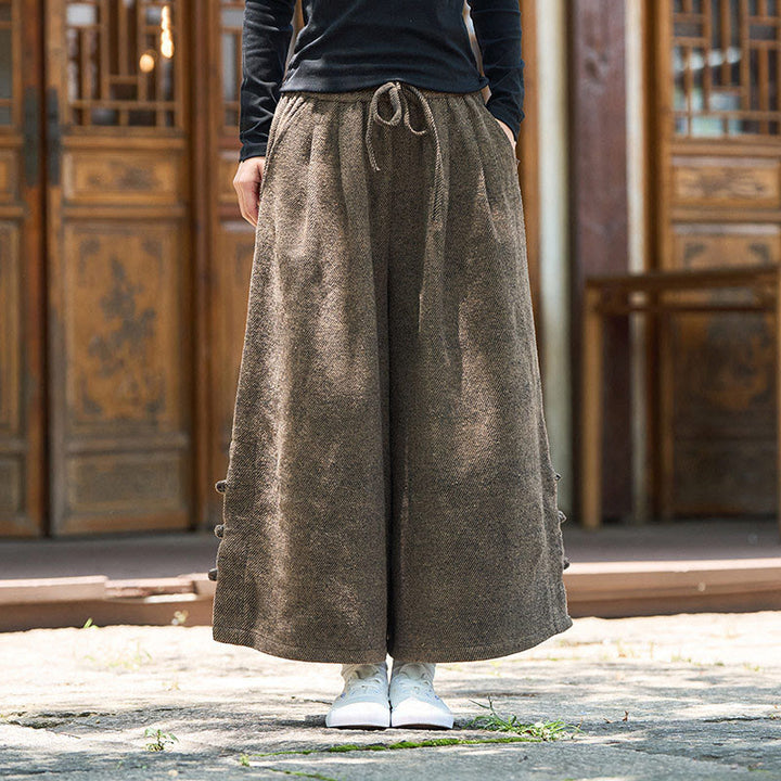 Buddha Stones冬用 中国風 カエルボタンデザイン コーデュロイ サーマル メンズ ワイドレッグパンツ ポケット付き - image 13